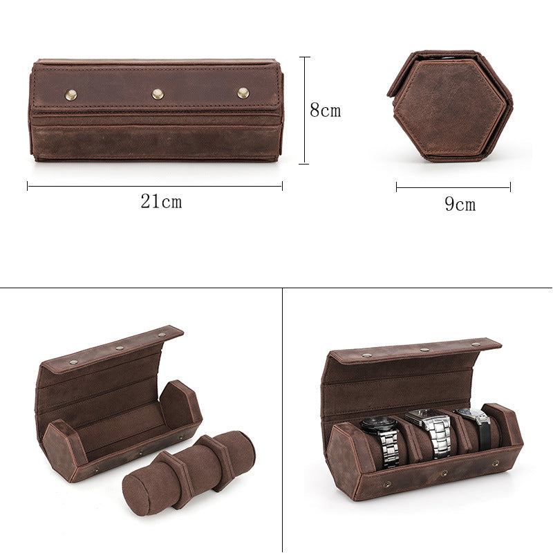 Retro Leather Watch Storage Box - Crazy Horse Leather Three Packs Detachable Portable Diamond Design - ArtOm_farm™ LEATHER 