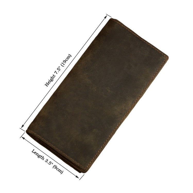 Men's Vintage Leather Wallet - Crazy Horse Leather Long Vertical Design - ArtOm_farm™ LEATHER 