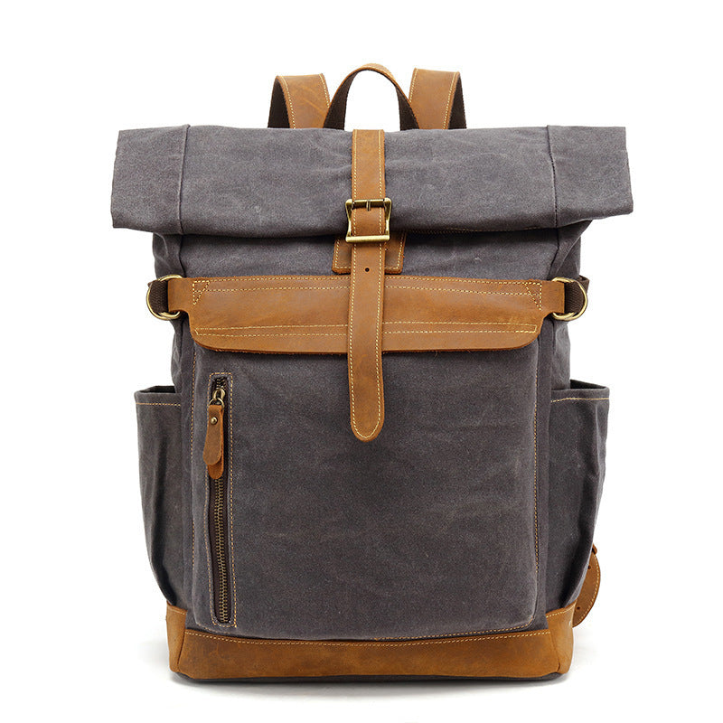 Backpack Crazy Horse Leather - Men's Casual Travel Bag with Canvas and Oil Wax Finish - ArtOm_farm™ LEATHER 