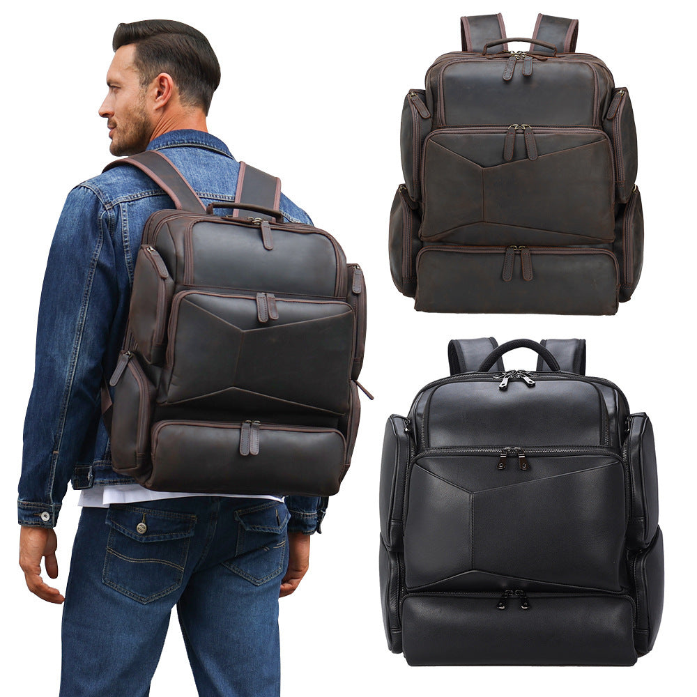 Vintage Leather Computer Backpack - 17-Inch Outdoor Large Capacity Genuine Leather Crazy Horse Style - ArtOm_farm™ LEATHER 