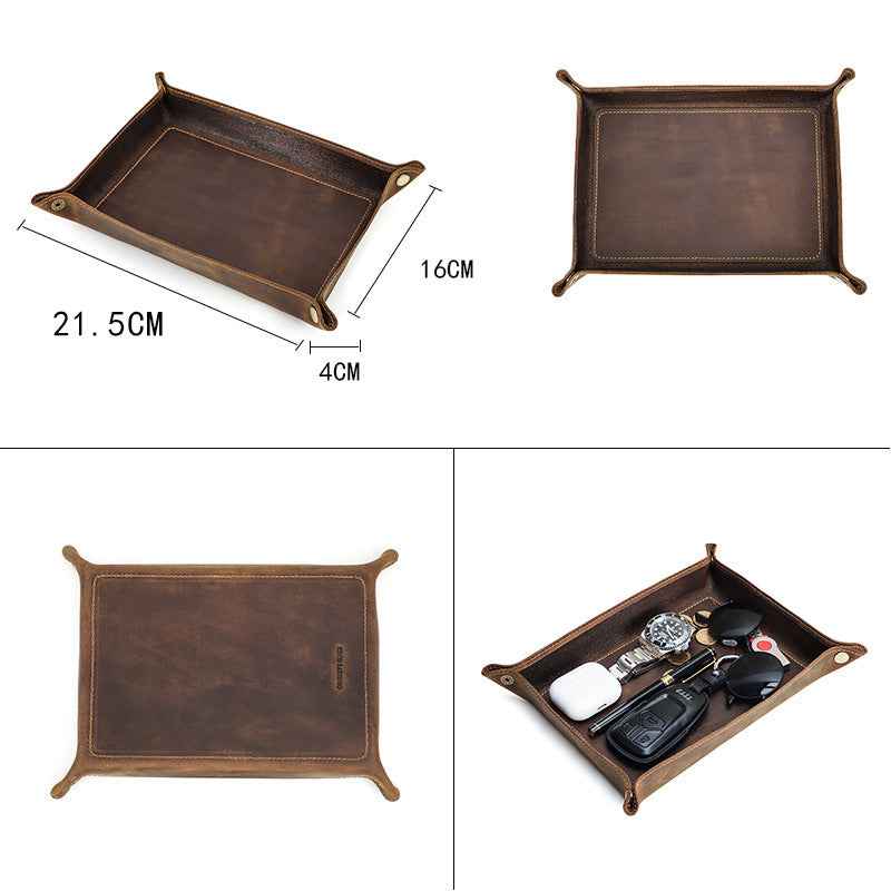 Retro Leather Decorative Tray - Stylish Crazy Horse Design for Elegant Home Decor