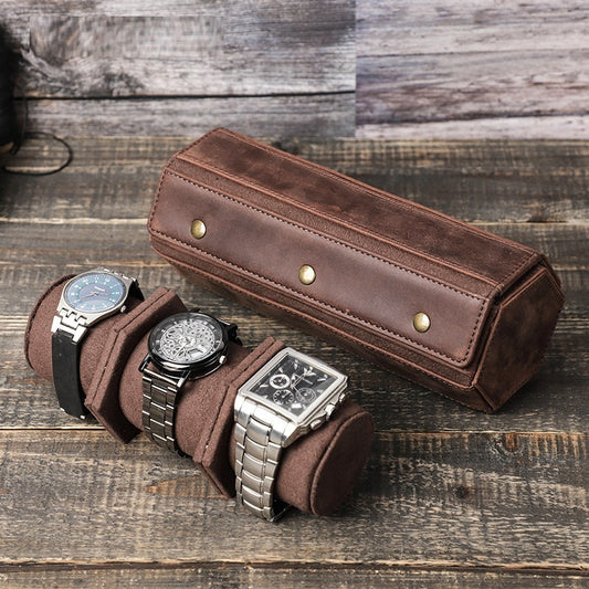Retro Leather Watch Storage Box - Crazy Horse Leather Three Packs Detachable Portable Diamond Design - ArtOm_farm™ LEATHER 
