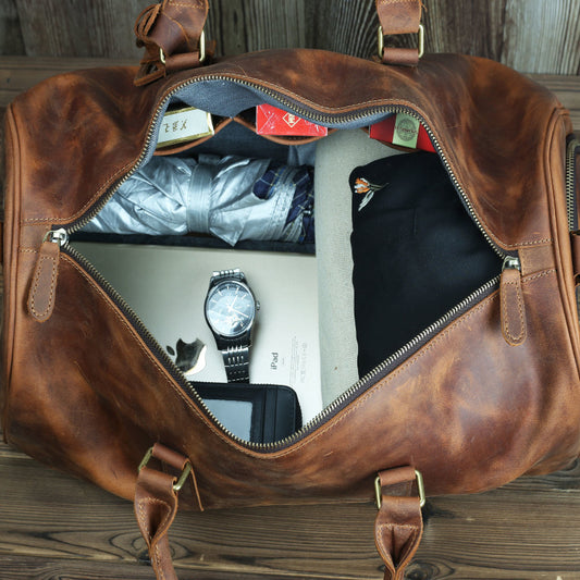 Men's Vintage Leather Travel Bag - Large Capacity Crazy Horse Leather Travel Bag - ArtOm_farm™ LEATHER