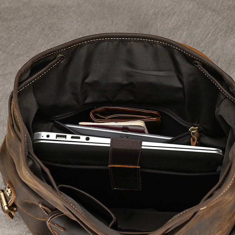 Large Capacity Leather Backpack for Travel and Outdoor Adventures - ArtOm_farm™ LEATHER
