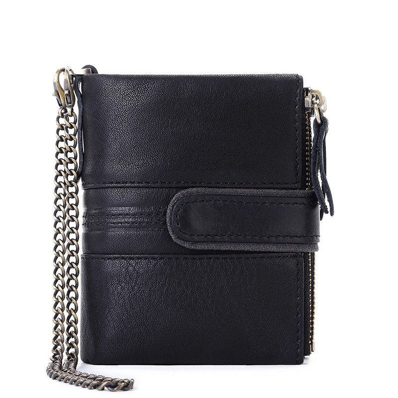 Anti-theft Leather Wallet Genuine Leather Multifunctional Buckle Zipper Vintage Crazy Horse Leather Men's Bag Leisure Coin Purse - ArtOm_farm™ LEATHER 