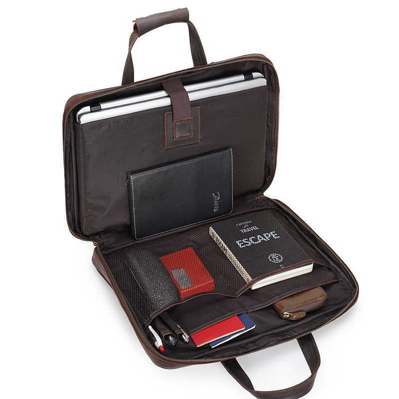New Retro Leather Briefcase - Ultra-thin Crazy Horse Leather Handbag for Men - ArtOm_farm™ LEATHER