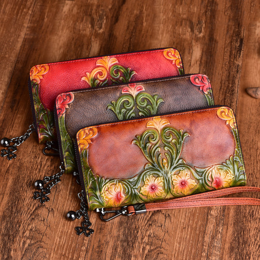 Vintage Embossed Leather Wallet - Classic and Timeless Style - ArtOm_farm™ LEATHER 