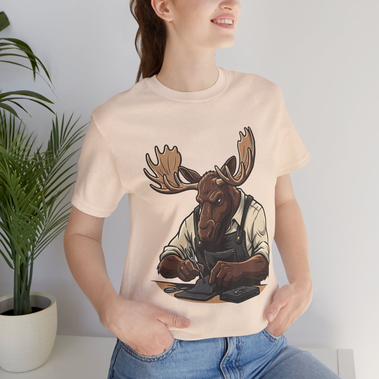 Moose Graphic Tee - Funny Animal Shirt for Nature Lovers, Unique Casual Outfit in Woodland Style - ArtOm_farm™ LEATHER 