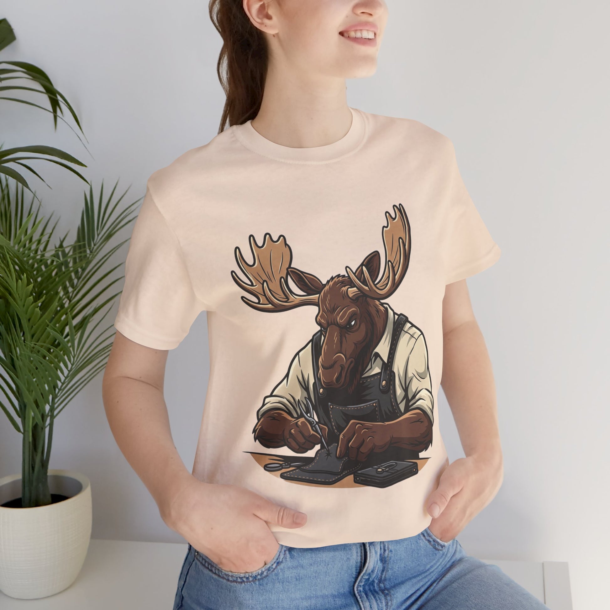 Moose Graphic Tee - Funny Animal Shirt for Nature Lovers, Unique Casual Outfit in Woodland Style - ArtOm_farm™ LEATHER 
