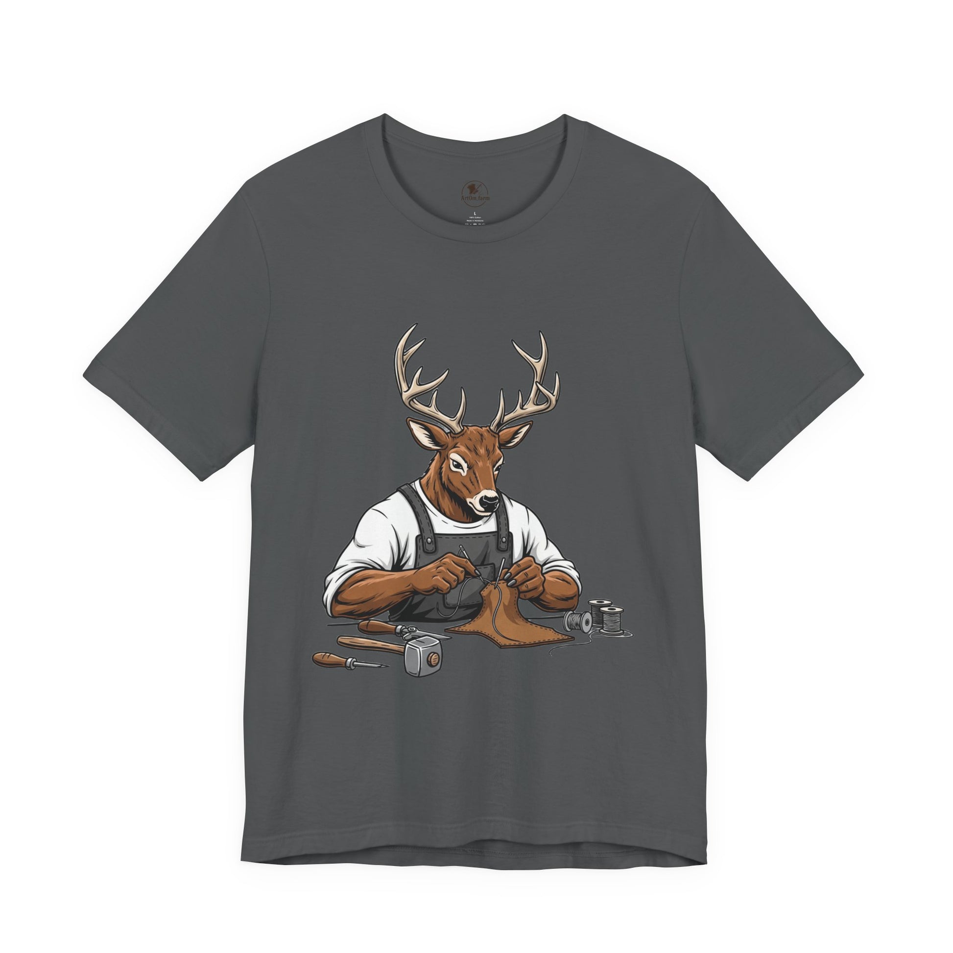 Artisan Deer Graphic Tee for Nature Lovers - Cute Animal Shirt, Unisex Casual Wear, Perfect Handyman Gift - ArtOm_farm™ LEATHER 