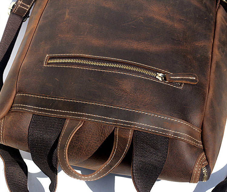Men's Retro Leather Backpack - Crazy Horse Casual Style - ArtOm_farm™ LEATHER