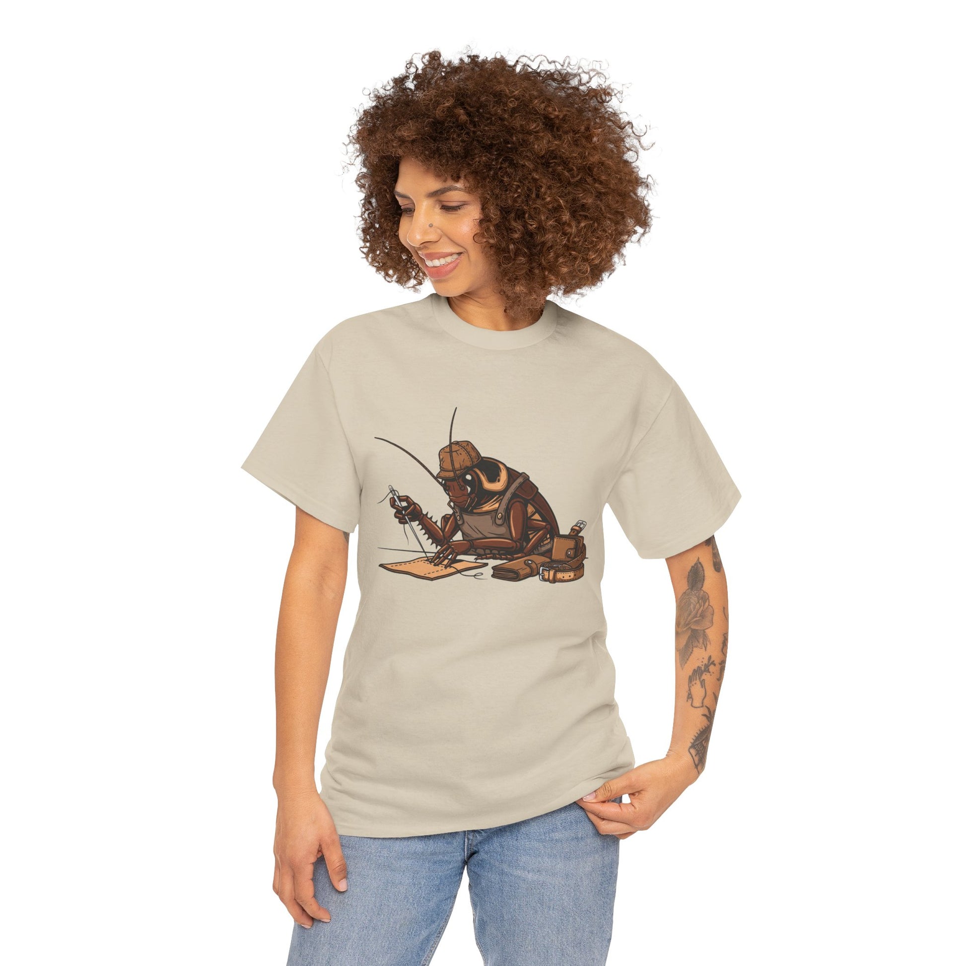 Creative Fishing Tee - Eco-Friendly Fishing Shirt with Cartoon Crab Design, Perfect Gift for Fisherman, Unisex Heavy Cotton Tee - ArtOm_farm™ LEATHER 