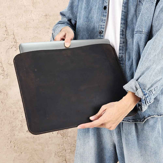 Computer Multi-functional Crazy Horse Leather Laptop Bag
