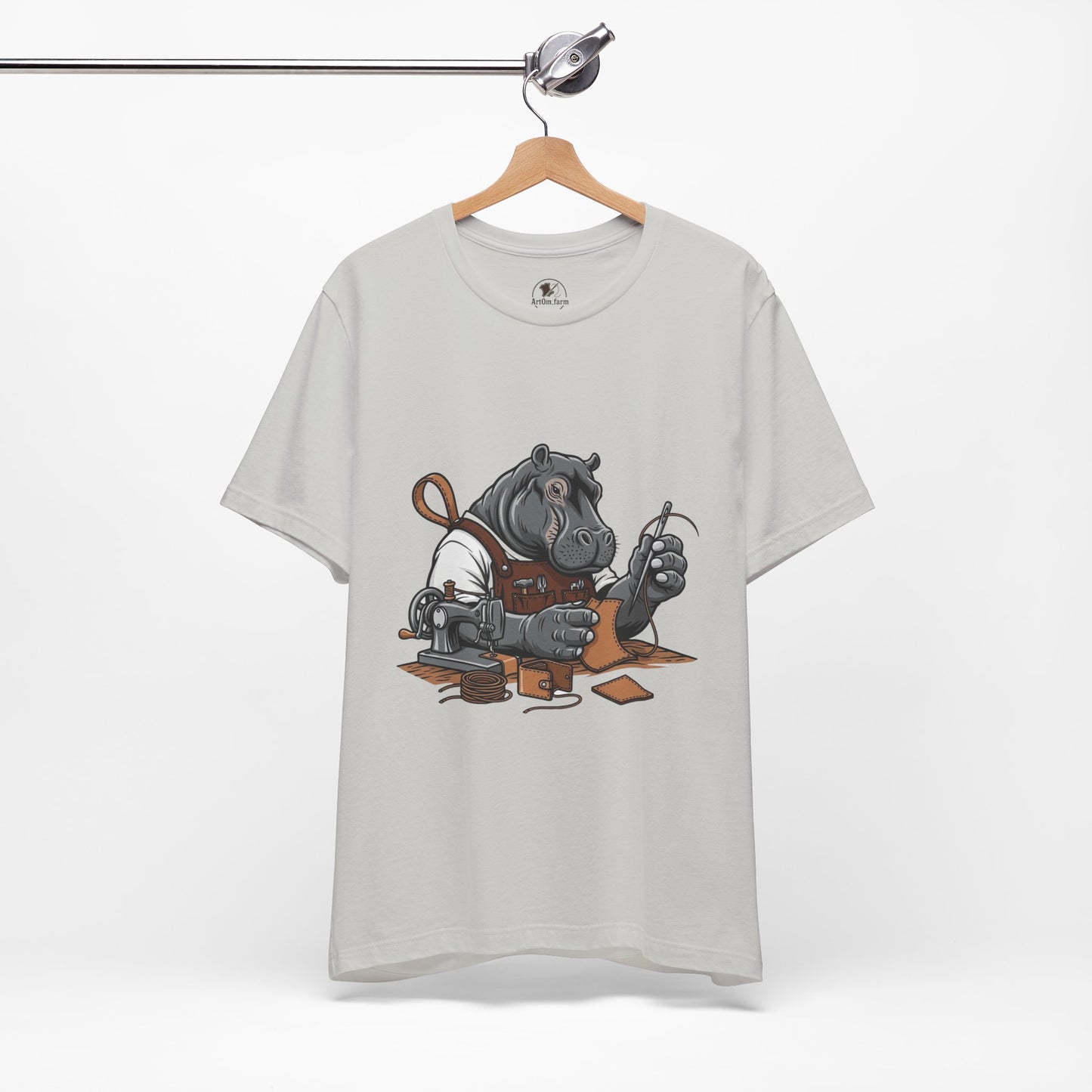 Hippo Sewing T-Shirt - Unique Unisex Tee for Crafters, Fun Animal Lover Shirt, Perfect Birthday Gift - ArtOm_farm™ LEATHER 
