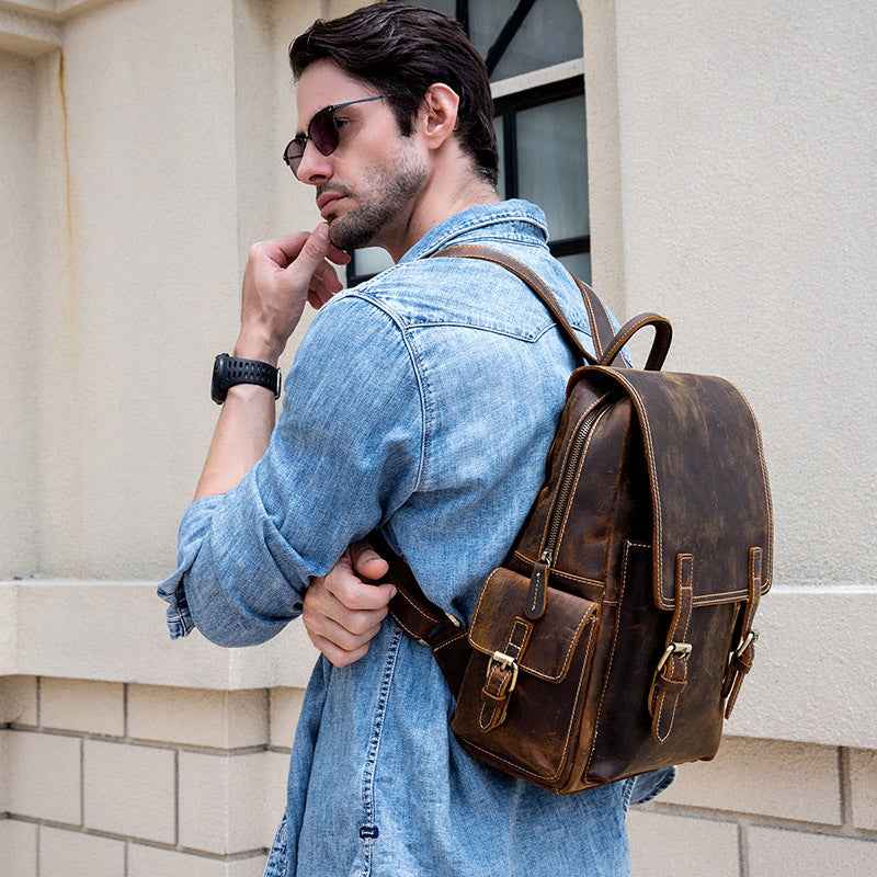 Crazy Horse Leather Men's Retro Shoulders - Classic Style & Durability