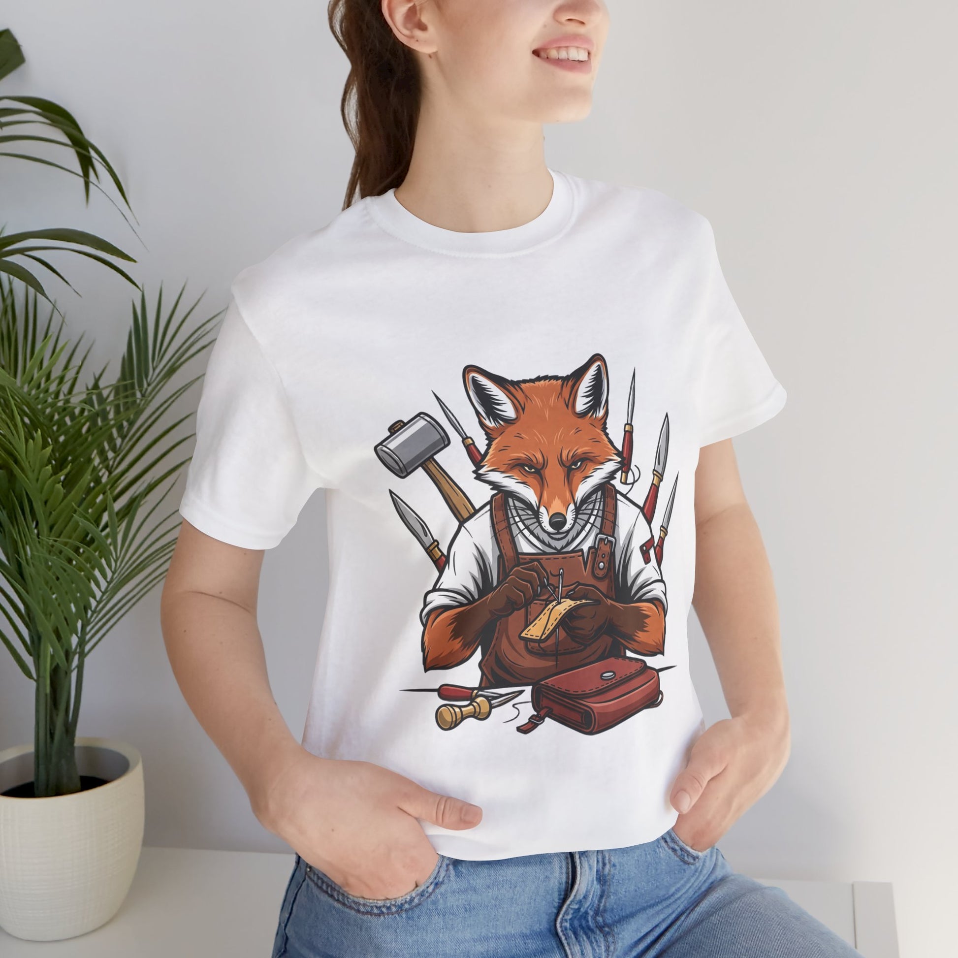 Crafty Fox T-Shirt - Funny Artisan Tee for Crafters, Perfect Gift for Art Lovers, Unique Handmade Vibes - ArtOm_farm™ LEATHER