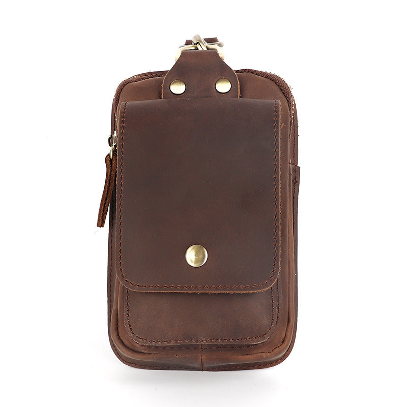 Crazy Horse Leather Belt Bag for Men - First Layer Cowhide Mobile Phone Waist Pannier Bag - ArtOm_farm™ LEATHER 
