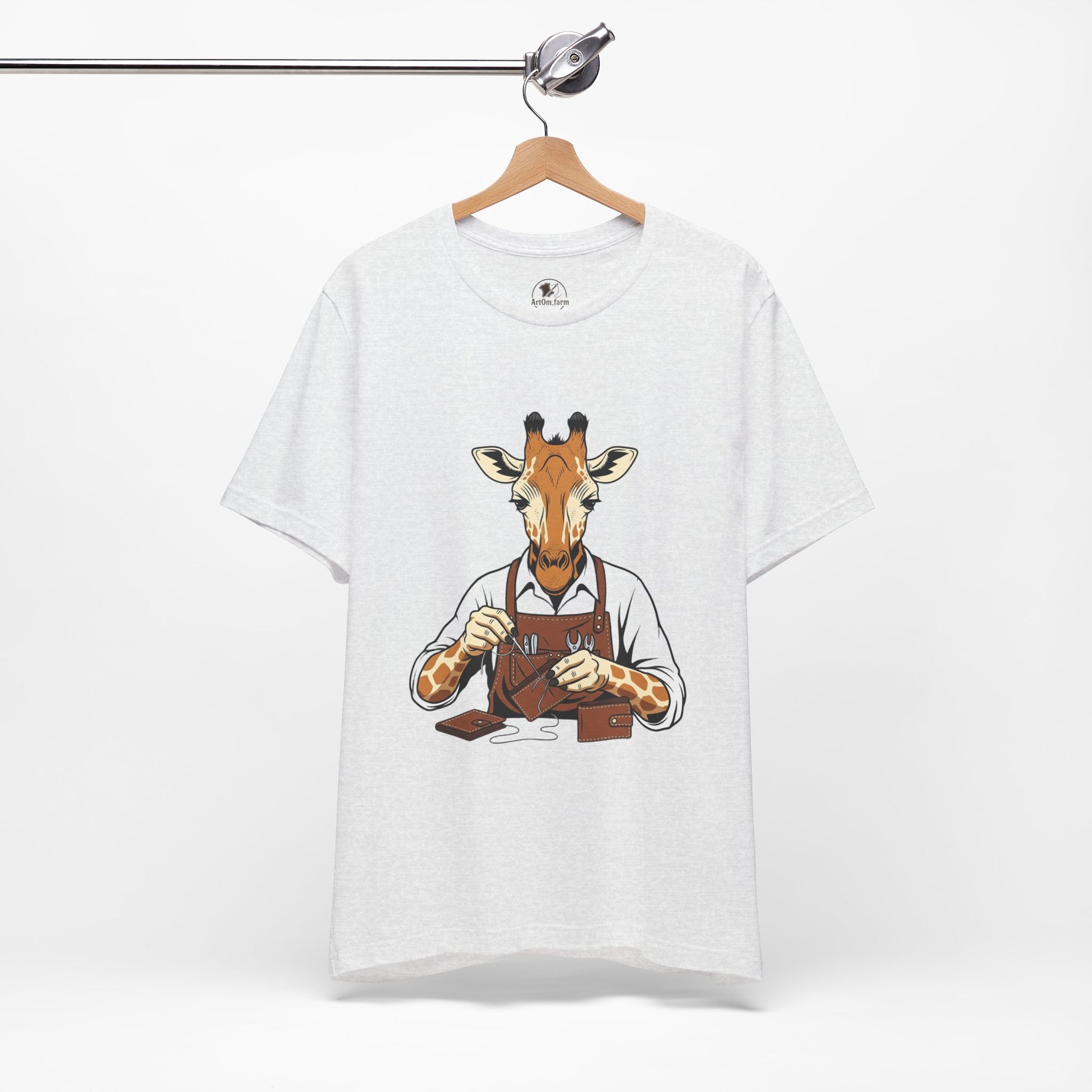 Giraffe Tailor Tee - Unique Animal Lover Shirt, Funny Short Sleeve T-Shirt for Creatives, Quirky Art Casual Wear - ArtOm_farm™ LEATHER