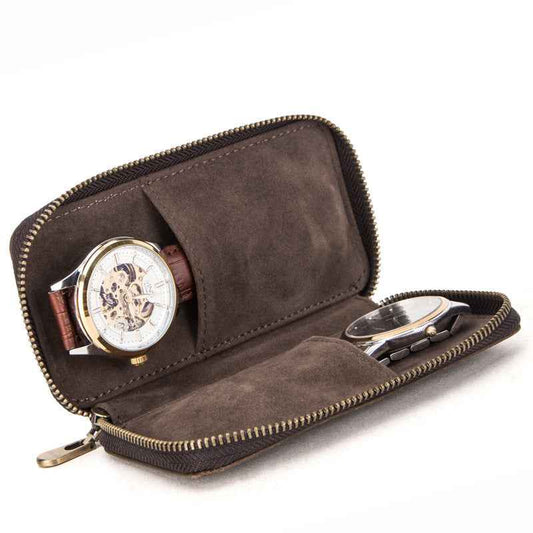 Retro Leather Watch Bag - Premium Crazy Horse Leather Craftsmanship