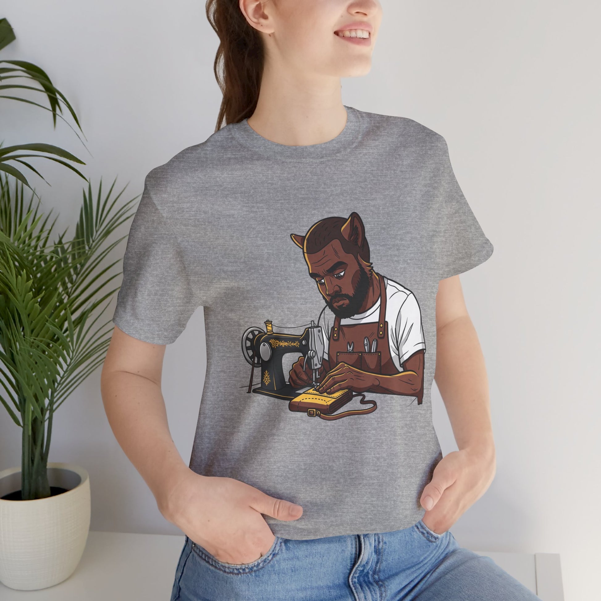 Crafty Cat Sewing T-Shirt, Funny Handmade Apparel for Cat Lovers and Creatives - ArtOm_farm™ LEATHER 