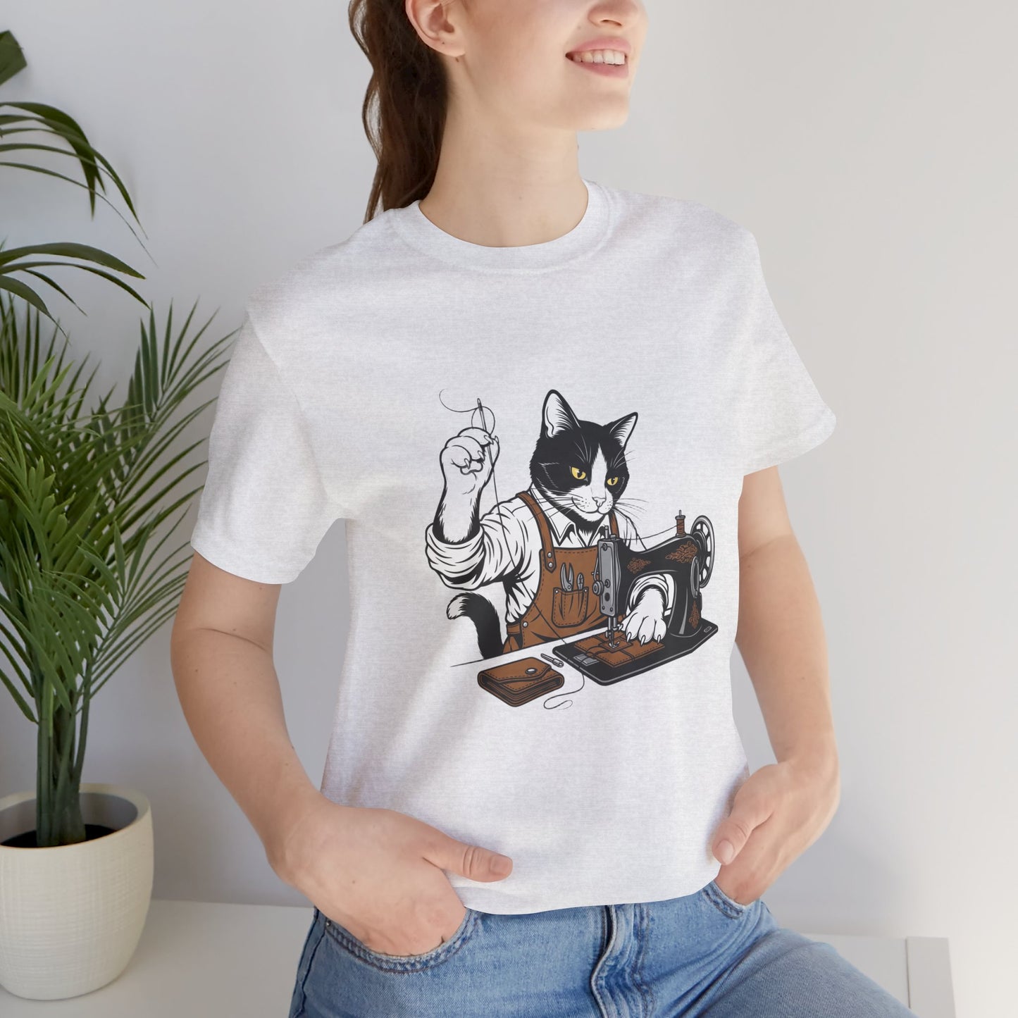 Crafty Cat Sewing Tee - Cute Cat Shirt for Crafters & Sewists, Perfect Gift for Cat Lovers - ArtOm_farm™ LEATHER 