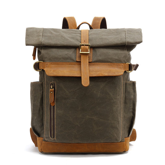 Backpack Crazy Horse Leather - Men's Casual Travel Bag with Canvas and Oil Wax Finish - ArtOm_farm™ LEATHER 