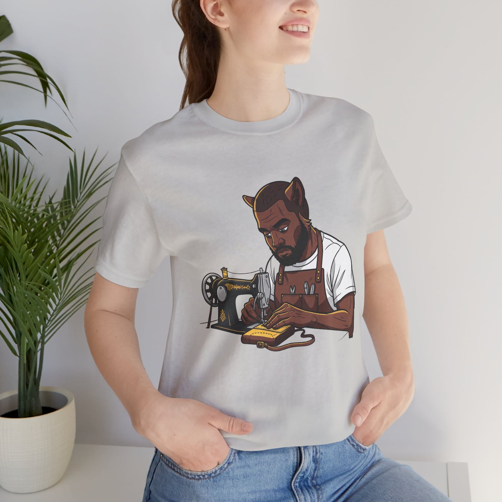 Crafty Cat Sewing T-Shirt, Funny Handmade Apparel for Cat Lovers and Creatives - ArtOm_farm™ LEATHER 