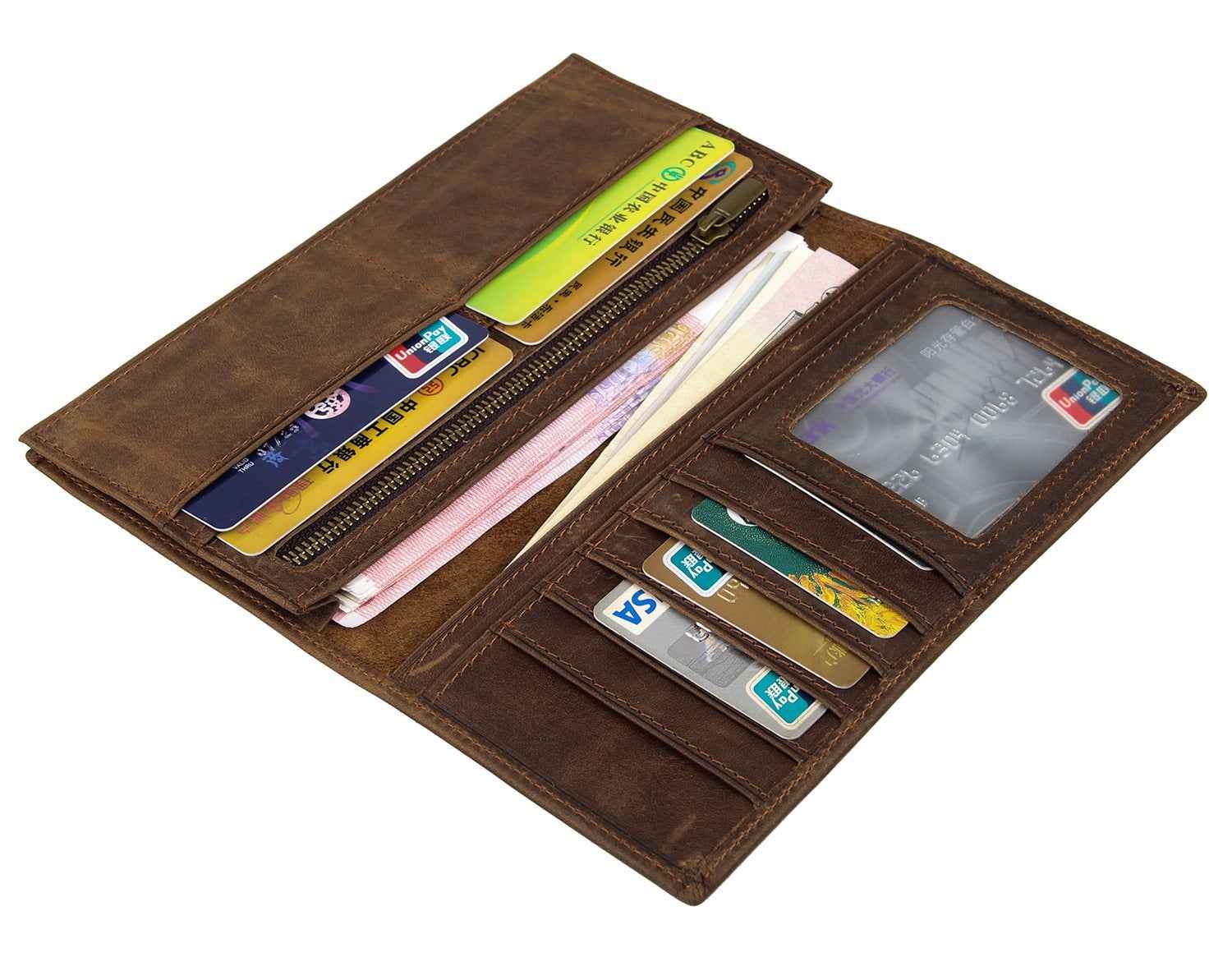 Vintage Crazy Horse Leather Wallet - Classic Long Wallet Design