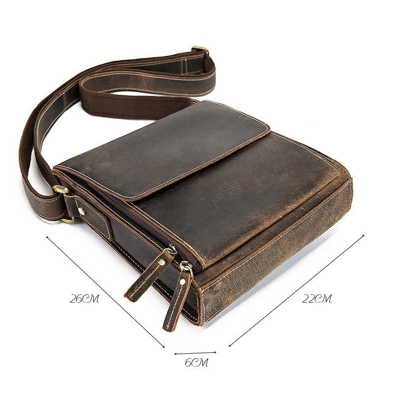 Crazy Horse Leather Crossbody Bag for Men - One Shoulder Diagonal Retro Design - ArtOm_farm™ LEATHER 