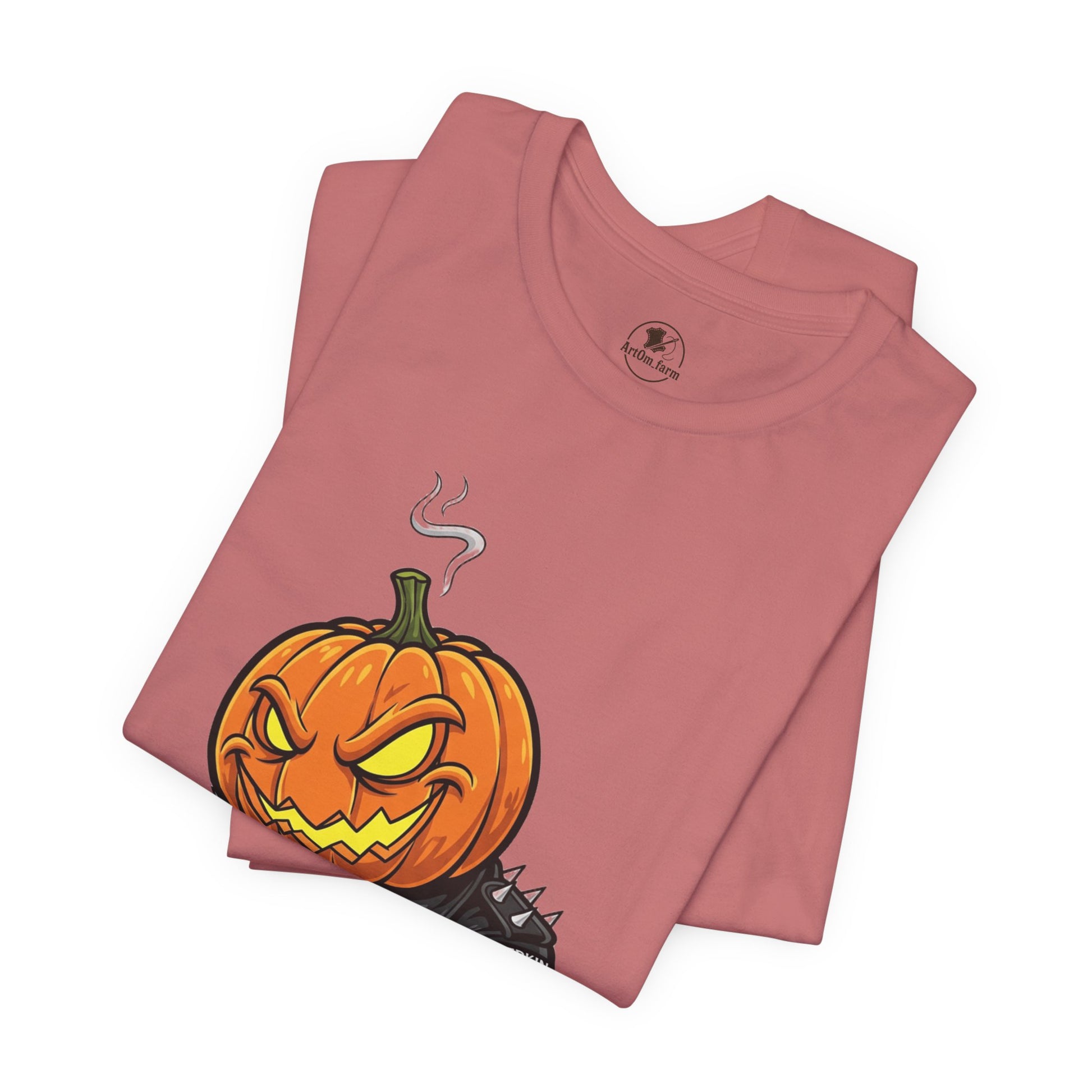 Pumpkin Punk T-Shirt - Edgy Halloween Graphic Tee for Unisex Style at Autumn Parties - ArtOm_farm™ LEATHER 