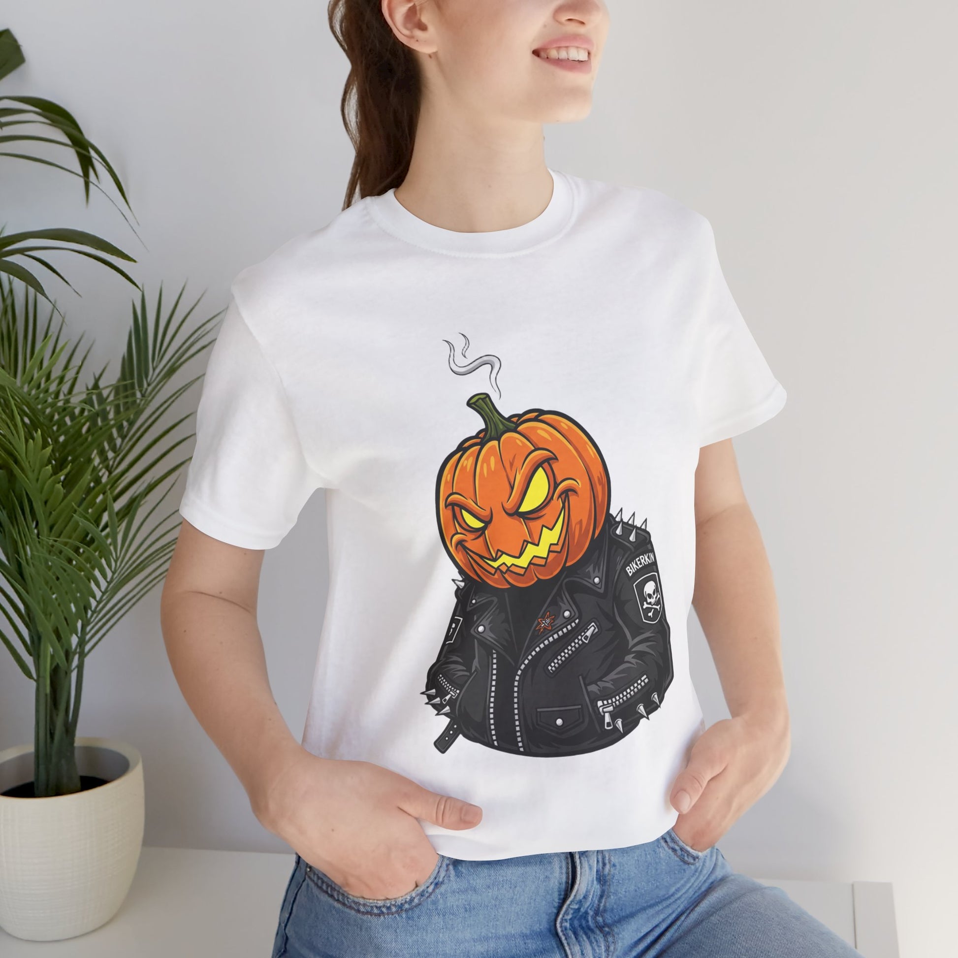 Pumpkin Punk T-Shirt - Edgy Halloween Graphic Tee for Unisex Style at Autumn Parties - ArtOm_farm™ LEATHER 