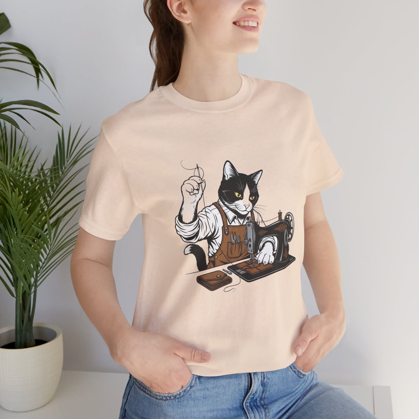 Crafty Cat Sewing Tee - Cute Cat Shirt for Crafters & Sewists, Perfect Gift for Cat Lovers - ArtOm_farm™ LEATHER 