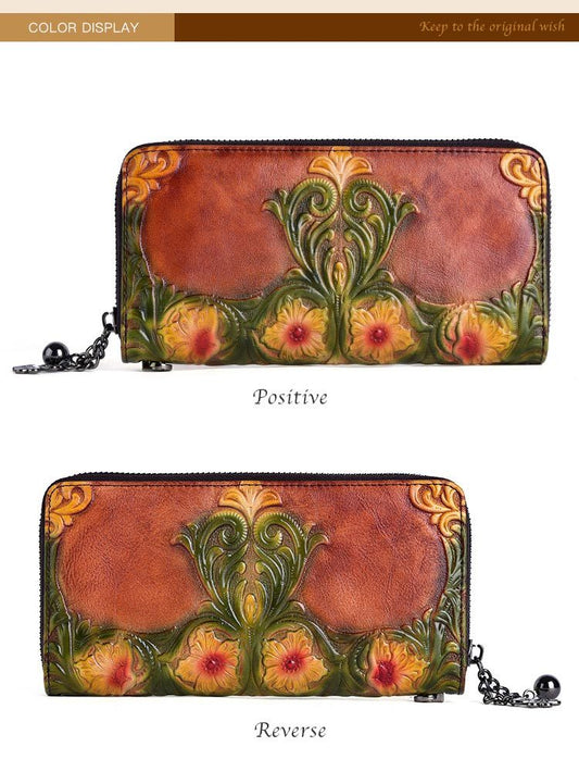 Vintage Embossed Leather Wallet - Classic and Timeless Style - ArtOm_farm™ LEATHER 