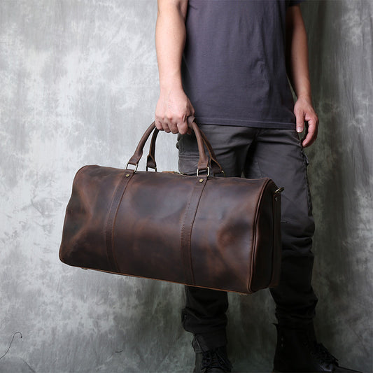 Retro Leather Travel Bag - Crazy Horse Leather Wear Trolley Case for Large Capacity Travel - ArtOm_farm™ LEATHER