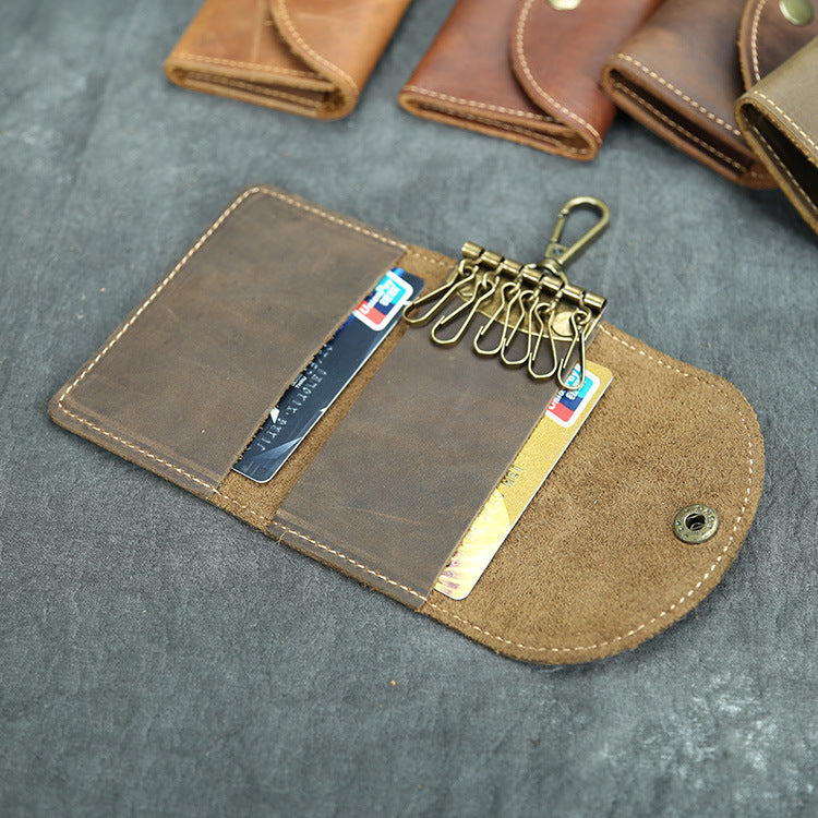 Handmade Leather Key Case - Large Capacity Crazy Horse Design - ArtOm_farm™ LEATHER 
