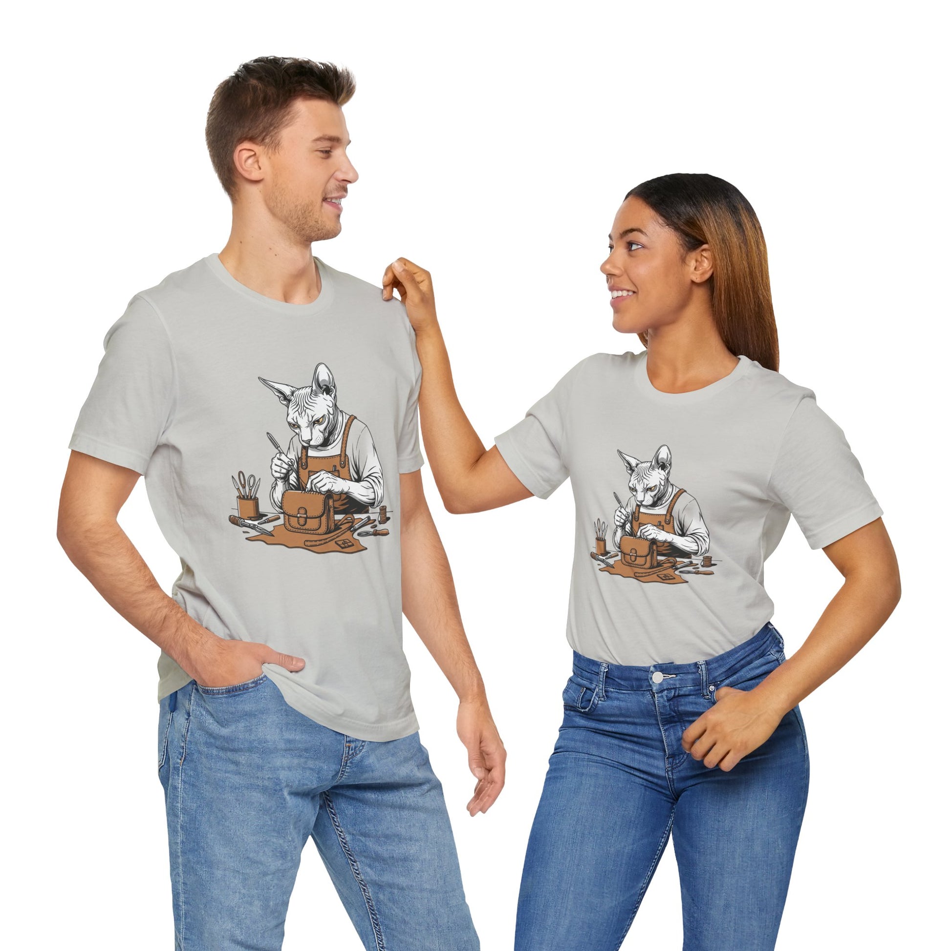 Creative Cat Shirt Unisex Tee, Cute Animal Shirt, Funny Gift for Pet Lovers, Perfect for Art Enthusiasts, Birthday, Casual Wear - ArtOm_farm™ LEATHER 
