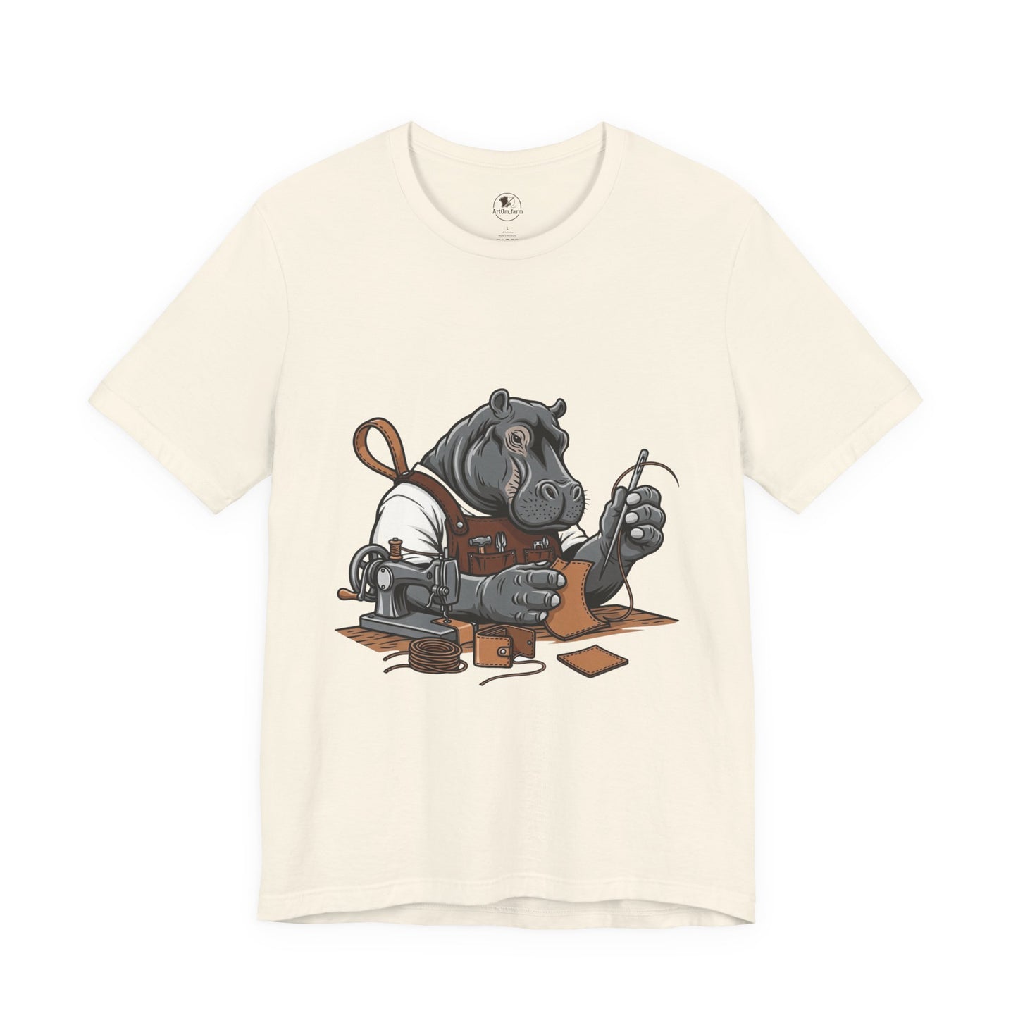 Hippo Sewing T-Shirt - Unique Unisex Tee for Crafters, Fun Animal Lover Shirt, Perfect Birthday Gift - ArtOm_farm™ LEATHER 
