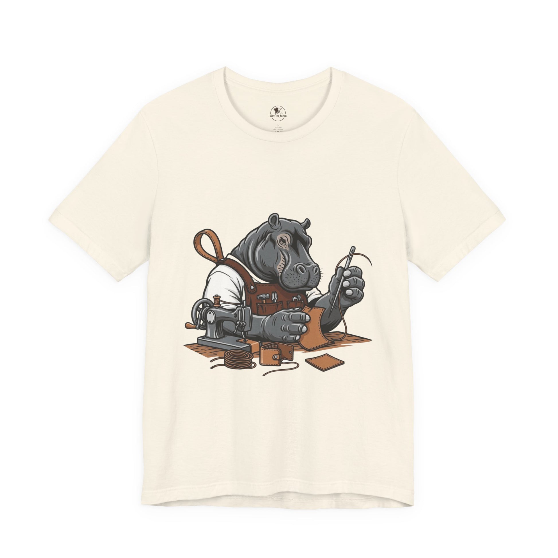 Hippo Sewing T-Shirt - Unique Unisex Tee for Crafters, Fun Animal Lover Shirt, Perfect Birthday Gift - ArtOm_farm™ LEATHER 