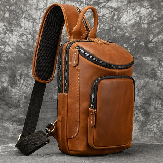 Men's Retro Shoulder Bag - Crazy Horse Skin Shoulder Bag - ArtOm_farm™ LEATHER