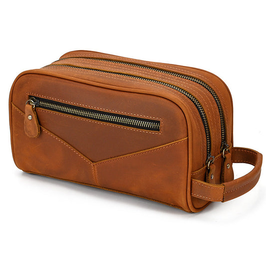 Men's Retro Leather Wash Bag - Fashionable Crazy Horse Design - ArtOm_farm™ LEATHER 
