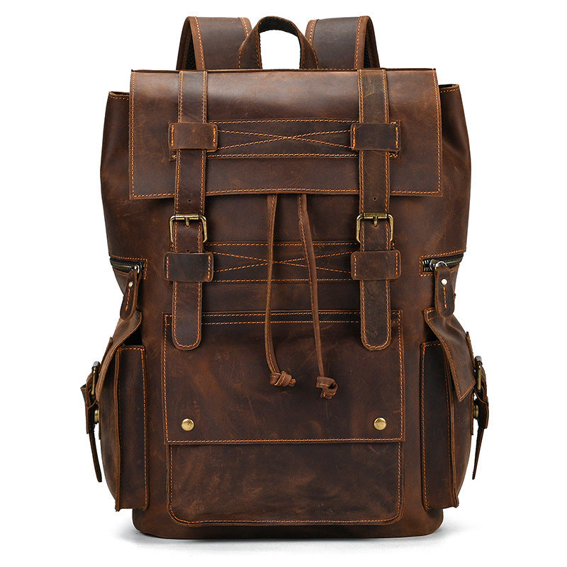 Leather Vintage Backpack - Large Capacity Crazy Horse Design - ArtOm_farm™ LEATHER