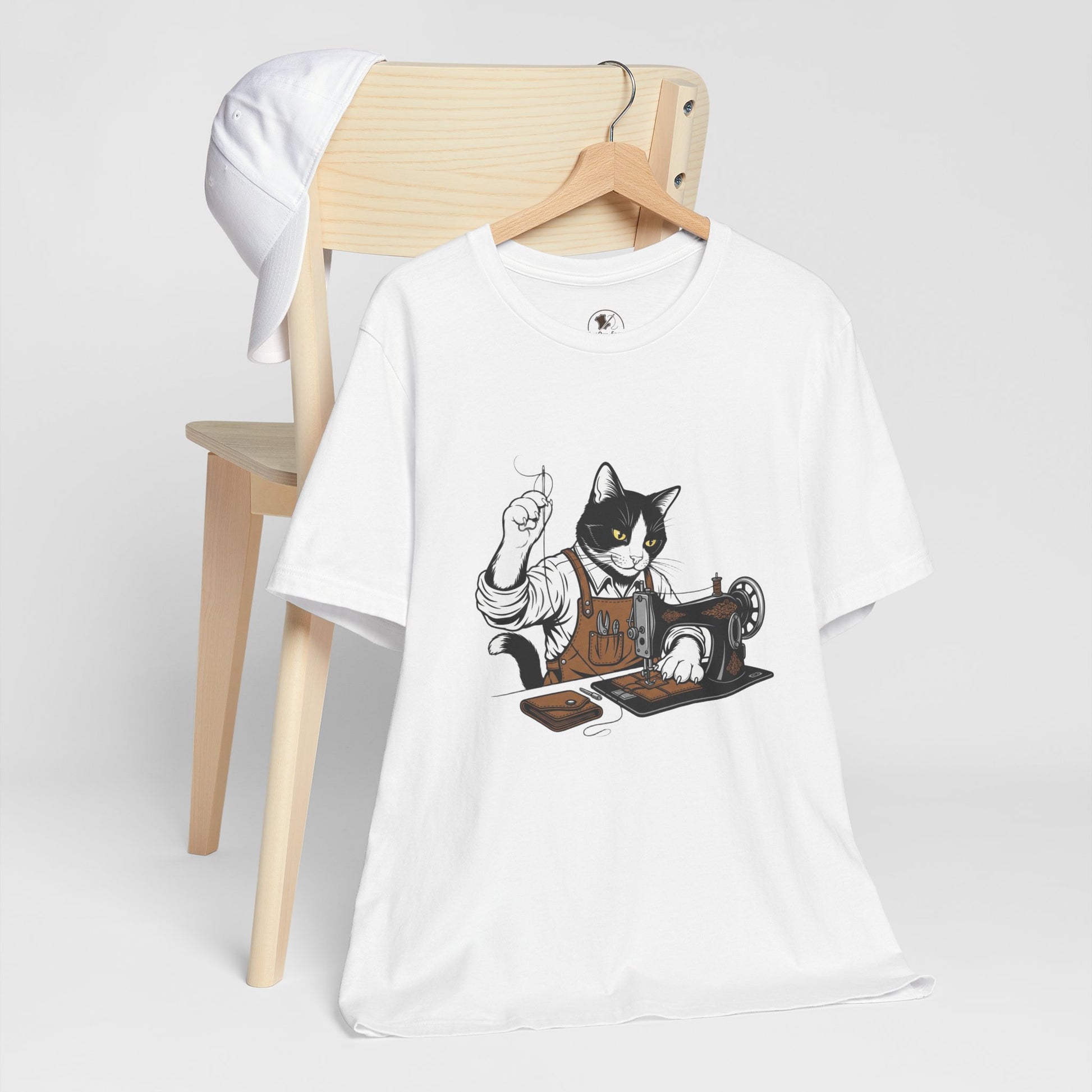 Crafty Cat Sewing Tee - Cute Cat Shirt for Crafters & Sewists, Perfect Gift for Cat Lovers - ArtOm_farm™ LEATHER