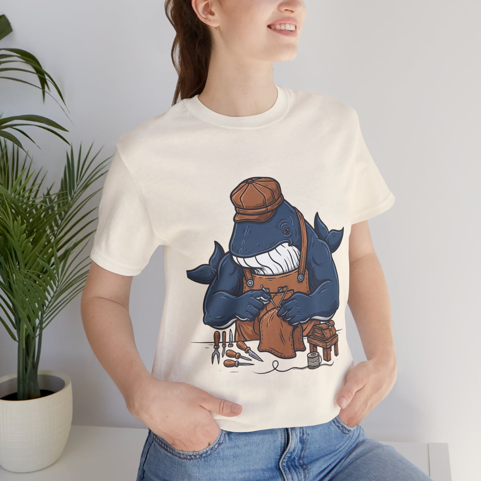 Crafty Shark Tee - Fun Unisex Casual Shirt for Ocean Lovers, Unique Gift Idea and Art Inspired Apparel - ArtOm_farm™ LEATHER 