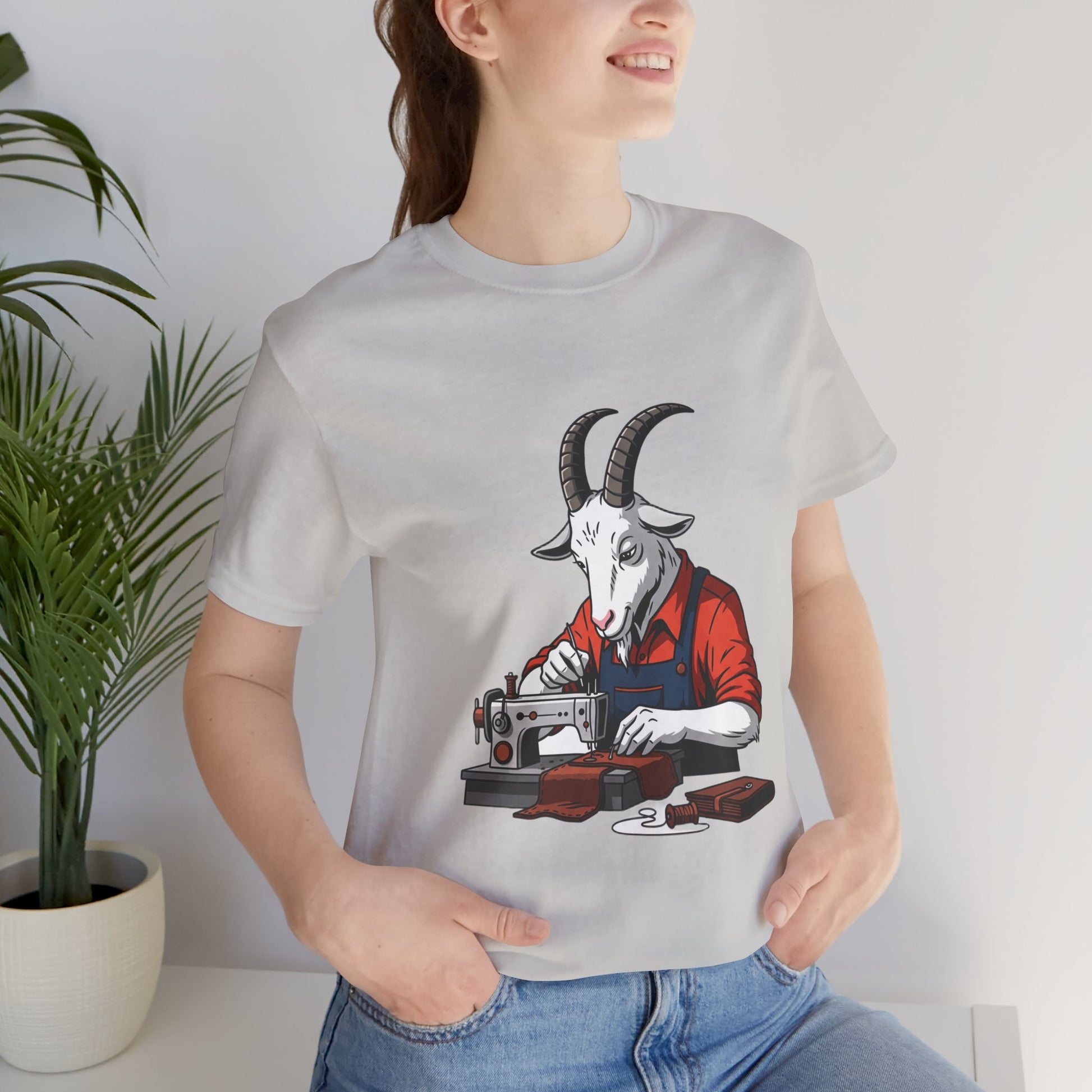 Creative Goat Tailor Tee - Funny Graphic Shirt for Crafters and Art Lovers, Unique Gift for Casual Wear - ArtOm_farm™ LEATHER 