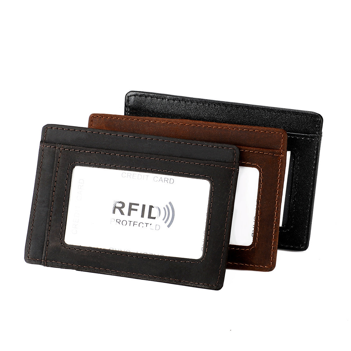 Crazy Horse Leather Card Holder with Positioning Tracker - Protective Case - ArtOm_farm™ LEATHER