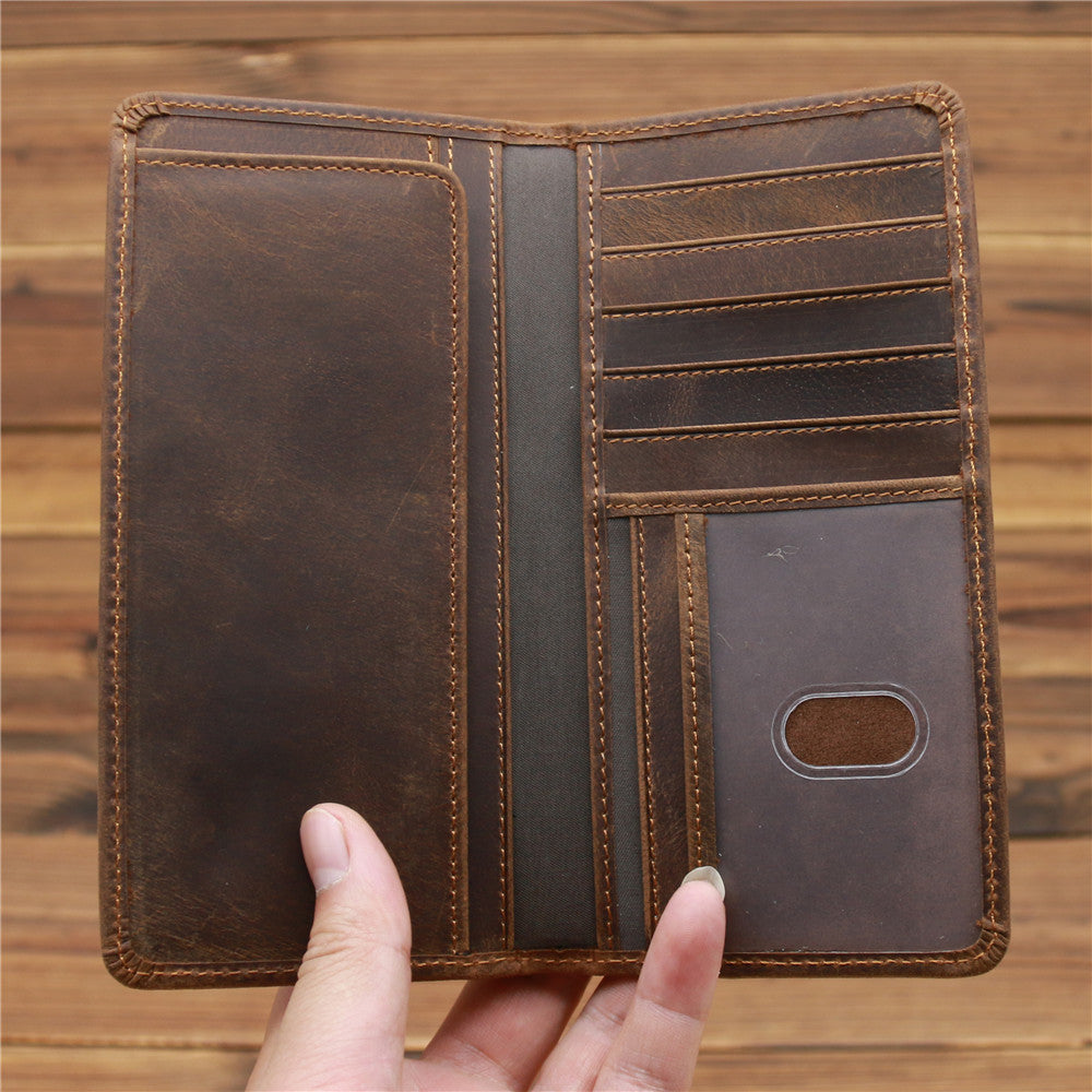 Men's Leather Long Wallet - Crazy Horse Leather Design for Style and Durability - ArtOm_farm™ LEATHER 