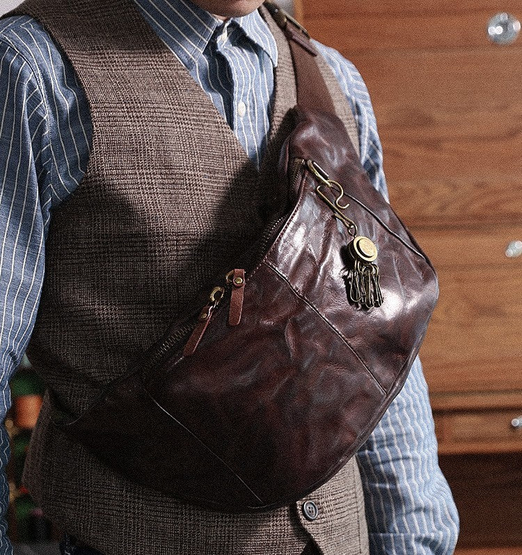 Leather Vintage Crossbody Bag - Plant-Tanned Cow Leather Design - ArtOm_farm™ LEATHER 