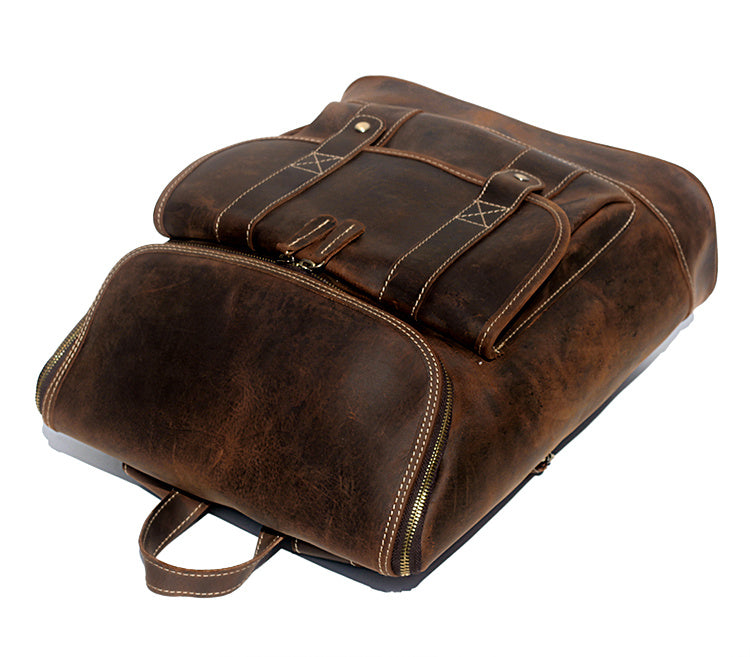 Men's Retro Leather Backpack - Crazy Horse Casual Style - ArtOm_farm™ LEATHER