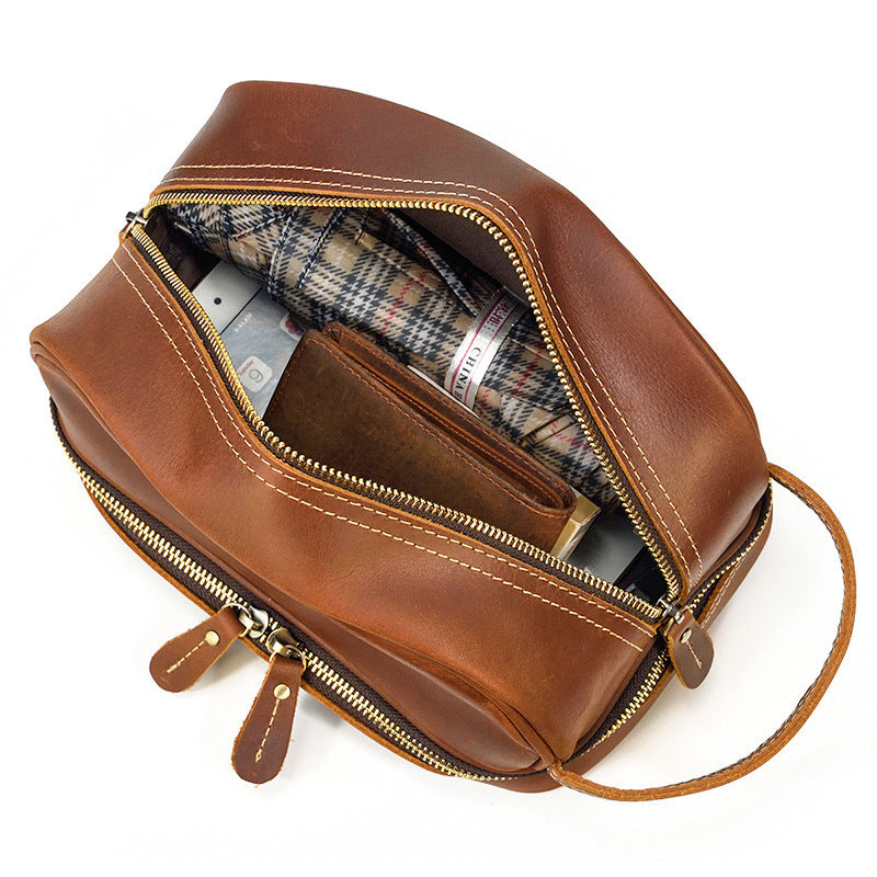 Vintage Leather Toiletry Bag for Men - Crazy Horse Leather Travel Clutch - ArtOm_farm™ LEATHER 