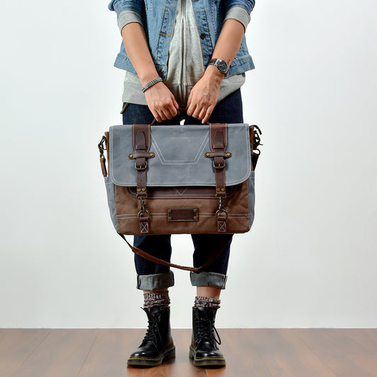 Vintage Leather Messenger Bag - Oil Wax Canvas with Horse Leather for Men - ArtOm_farm™ LEATHER 